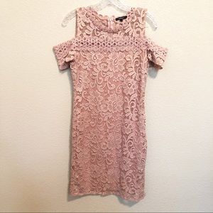 Ambiance Blush Pink Lace Cold-Shoulder Mini Dress
